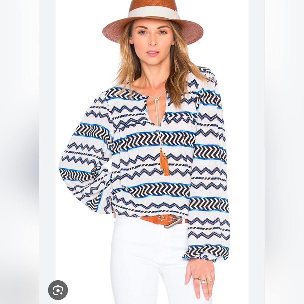 Misa Althea Top in Blue Zig Zag